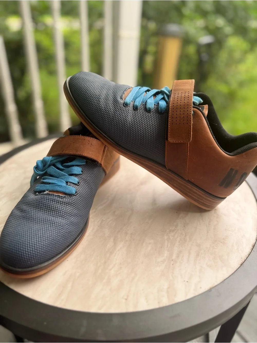 No Bull Weight Lifting Shoes Navy and Brown Training Shoes with Strap - Picture 2 of 12